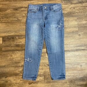 Talbots Flawless Girlfriend Jeans Size 8 Denim Embroidered Floral Stretch Capri